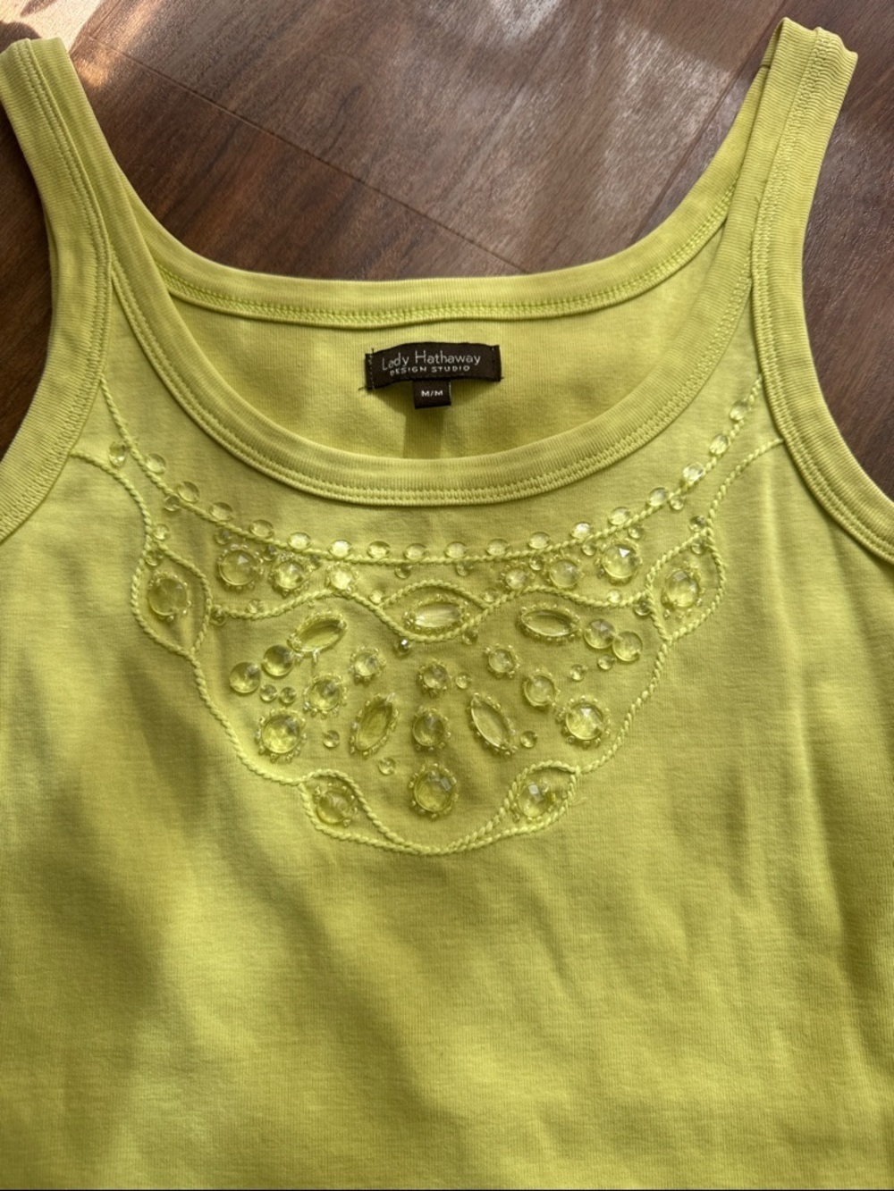 Y2K Lime Green Embellished Tank Top Beaded Rhinestone Fairycore Coastal Summer - Picture 10 of 11